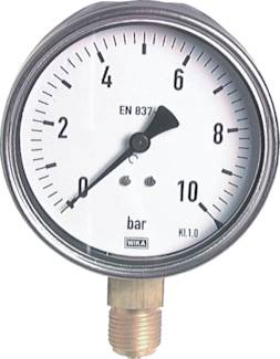 Manómetro vertical Ø 100 mm de níquel-cromo, robusto, classe 1,0