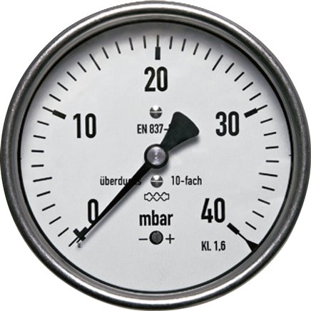 Medidor de pressão da cápsula, horizontal, capacidade de sobrecarga de até 10 vezes, mbar