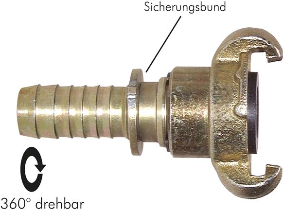 Acoplamentos do compressor com conexão de parafuso de mangueira e colar de segurança, rotativo (semelhante ao DIN 3489), 42 mm