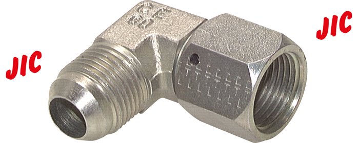 Conexões de parafuso de cotovelo 90º com rosca JIC (interna - externa), até 310 bar