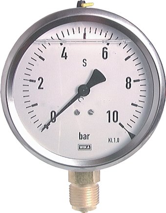 Manómetro de glicerina vertical Ø 100 mm aço níquel-cromo - latão, classe 1,0