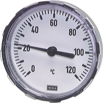 Termômetro bimetálico horizontal com carcaça plástica e poço termométrico Cu, classe 2 0