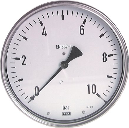 Manómetro horizontal Ø 160 mm níquel-cromo, robusto, classe 1,0