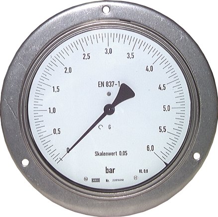 Manómetros de precisão, horizontais, Ø 160 mm, aço níquel-cromo - latão, classe 0,6