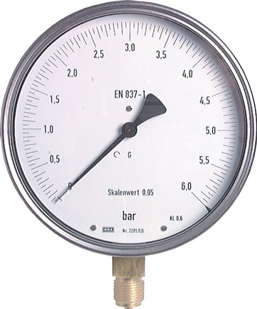 Manómetros de precisão, verticais, Ø 160 mm, aço níquel-cromo - latão, classe 0,6