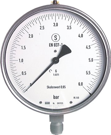 Medidores de pressão de segurança de precisão, verticais, Ø 160 mm-Classe 0,6
