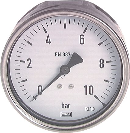 Manómetro, horizontal, Ø 100 mm níquel-cromo de aço-cromo, Desenho industrial, Classe 1,0