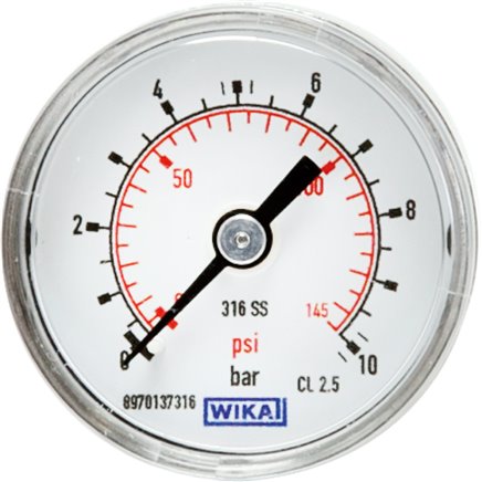 Manómetro, horizontal, Ø 40, aço cromado de níquel de 50 mm, classe 2,5