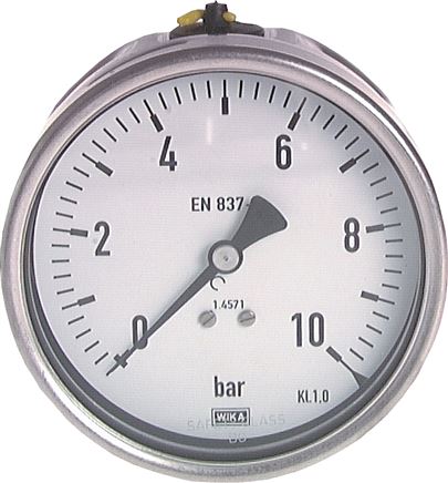Manómetro horizontal, Ø 63, 100 mm, para produtos químicos, classe 1,6 - 1,0