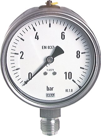 Manómetros, vertical Ø 100 mm, aço inoxidável - produto químico, classe 1,0