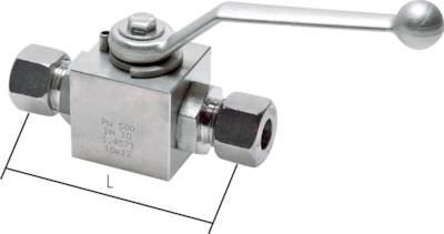 Válvulas esfera de alta pressão de aço inoxidável com conexão de anel de corte ISO 8434-1, até 500 bar
