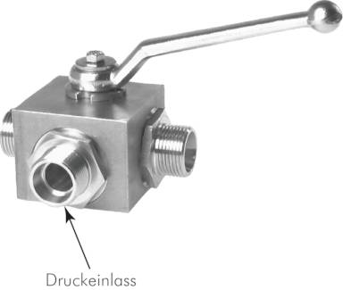 Válvulas esfera de aço inoxidável de alta pressão de 3 vias, com conexões de anel de corte ISO 8434-1, até 400 bar