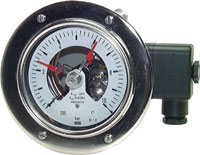 Manómetro de contacto de segurança em aço inoxidável, horizontal Ø 100 mm, classe 1,0