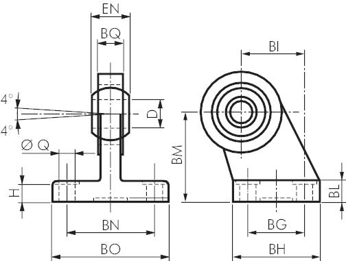 Suportes giratórios clipes esféricos de 90º, para cilindros pneumáticos ISO 15552