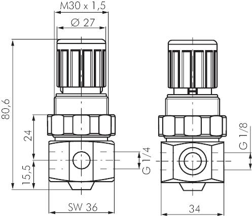 Reguladores de pressão de aço inoxidável para montagem em painel - Sólido, 320 l-min