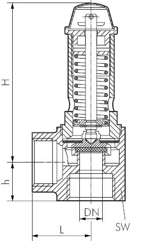 Válvulas de segurança do tipo ângulo TÜV (também para vapor saturado), DN 10-25 (1-16 bar)