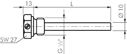 Poço térmico com parafuso de fixação para termômetro bimetálico, fita de 18 mm, Tipo A