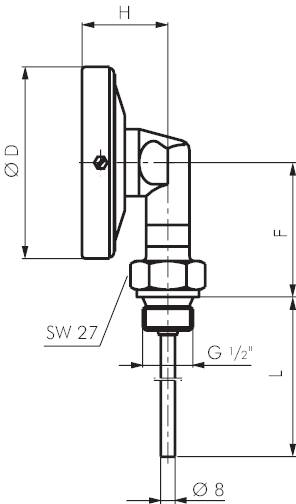 Termómetro bimetálico vertical sem poço termométrico - versão industrial, classe 1 0