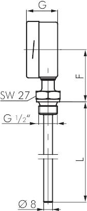 Termómetro bimetálico vertical sem poço termométrico - versão química, classe 1 0